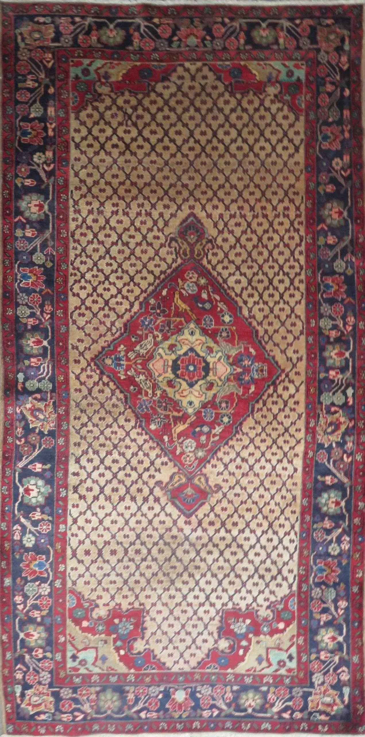 One Of The Kind Hand-Knotted Persian Wool Rug _ Luxurious Vintage Design, 10'1" x 4'9", Artisan Crafted